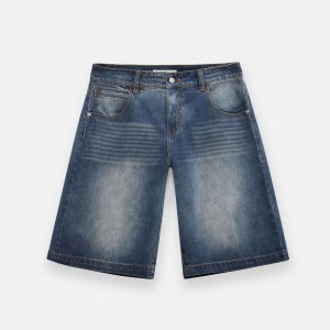 Quần ngố bò họa tiết nhăn đơn giản